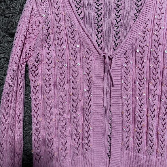 NWT 2001 Pink Cotton Knit Cherokee Cardigan Sequined Size XL - Picture 5 of 7